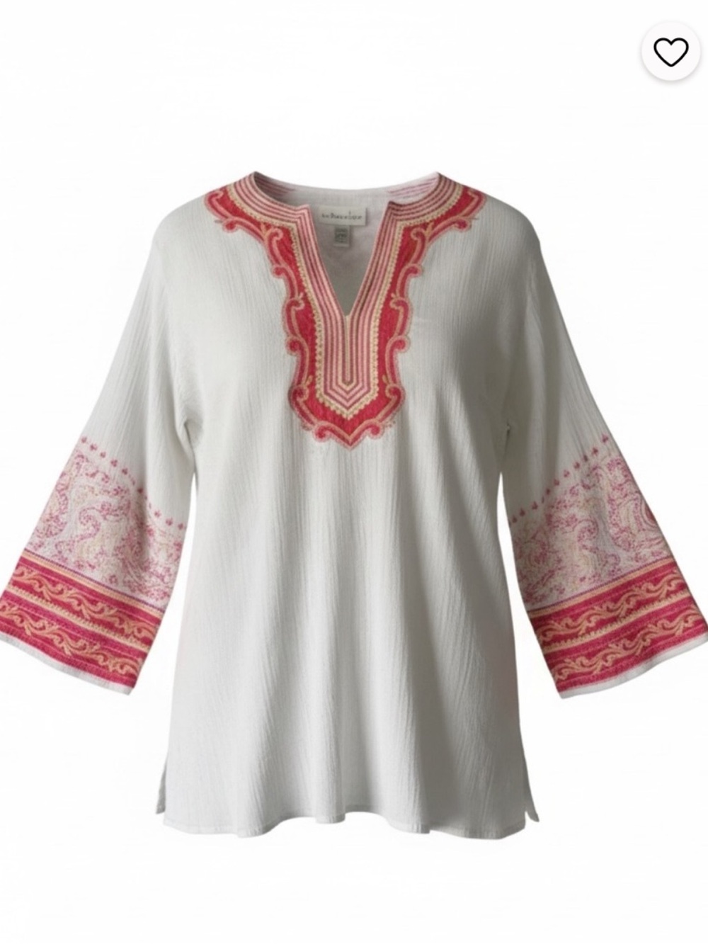 Coldwater Creek White Tunic with Pink and Coral Embroidery 2x